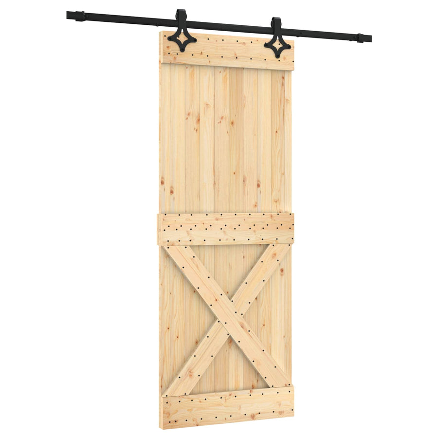 Schuifdeur Naturel en Zwart 80 x 210 cm Massief Grenenhout