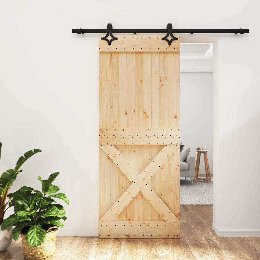 Schuifdeur Naturel en Zwart 85 x 210 cm Massief Grenenhout