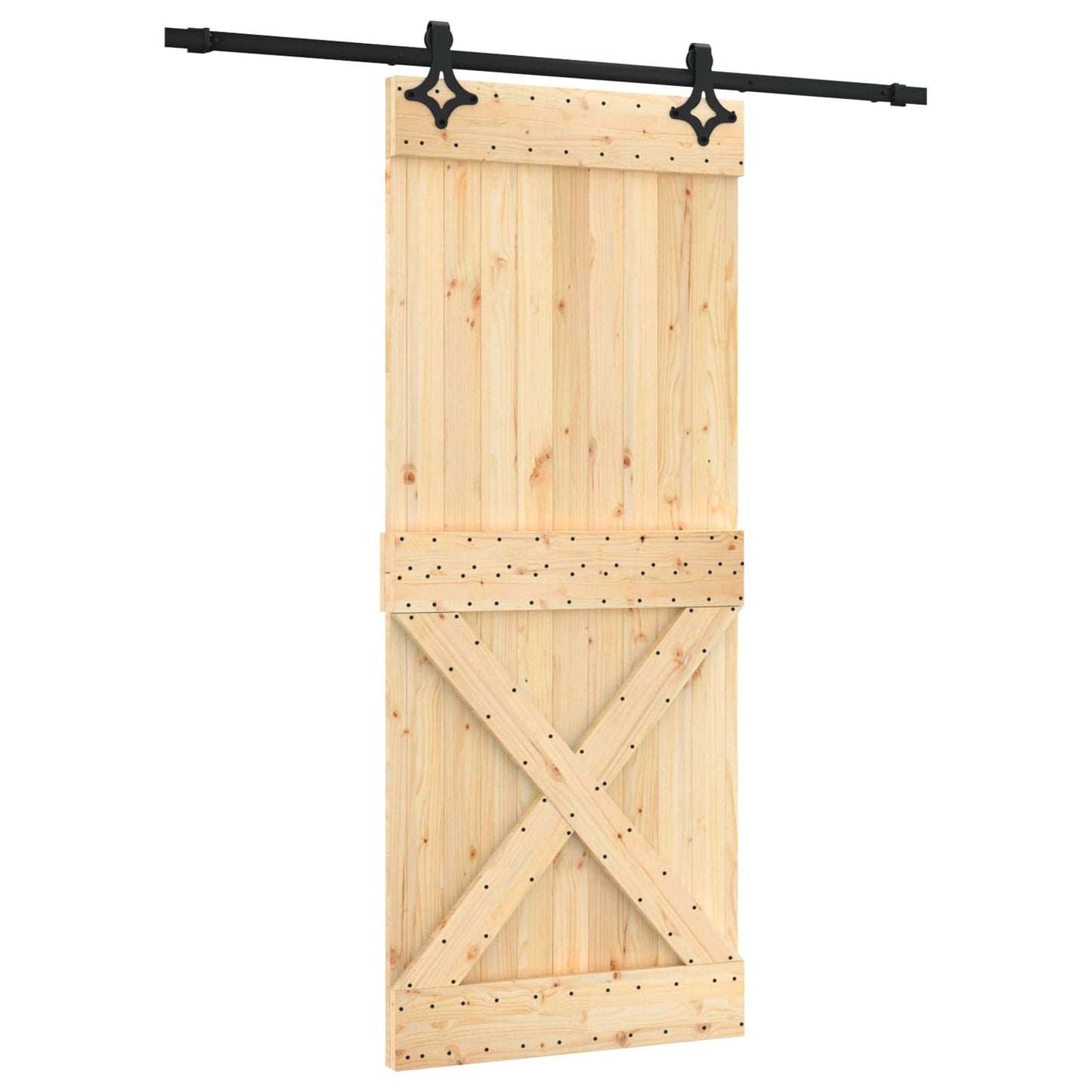 Schuifdeur Naturel en Zwart 85 x 210 cm Massief Grenenhout
