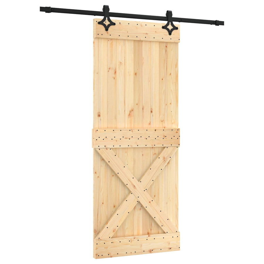 Schuifdeur Naturel en Zwart 85 x 210 cm Massief Grenenhout