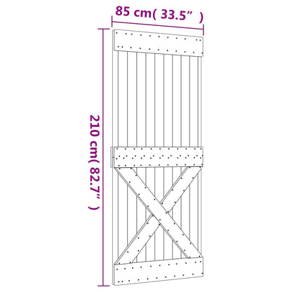 Schuifdeur Naturel en Zwart 85 x 210 cm Massief Grenenhout