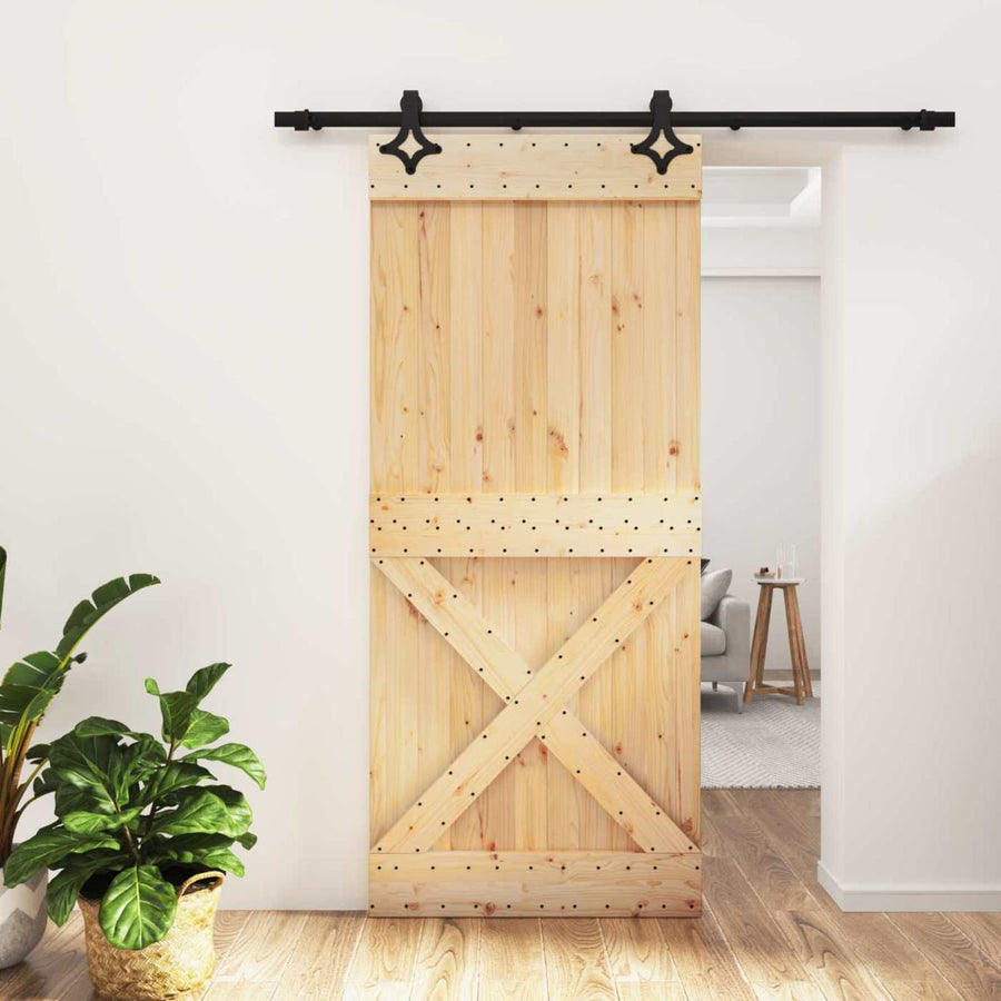 Schuifdeur Naturel en Zwart 90 x 210 cm Massief Grenenhout