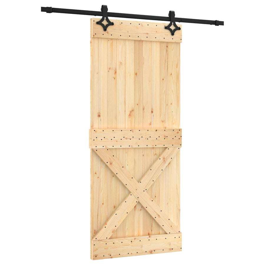 Schuifdeur Naturel en Zwart 90 x 210 cm Massief Grenenhout