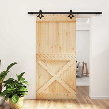 Schuifdeur Naturel en Zwart 100 x 210 cm Massief Grenenhout