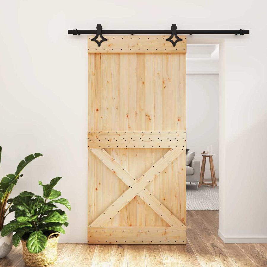 Schuifdeur Naturel en Zwart 100 x 210 cm Massief Grenenhout