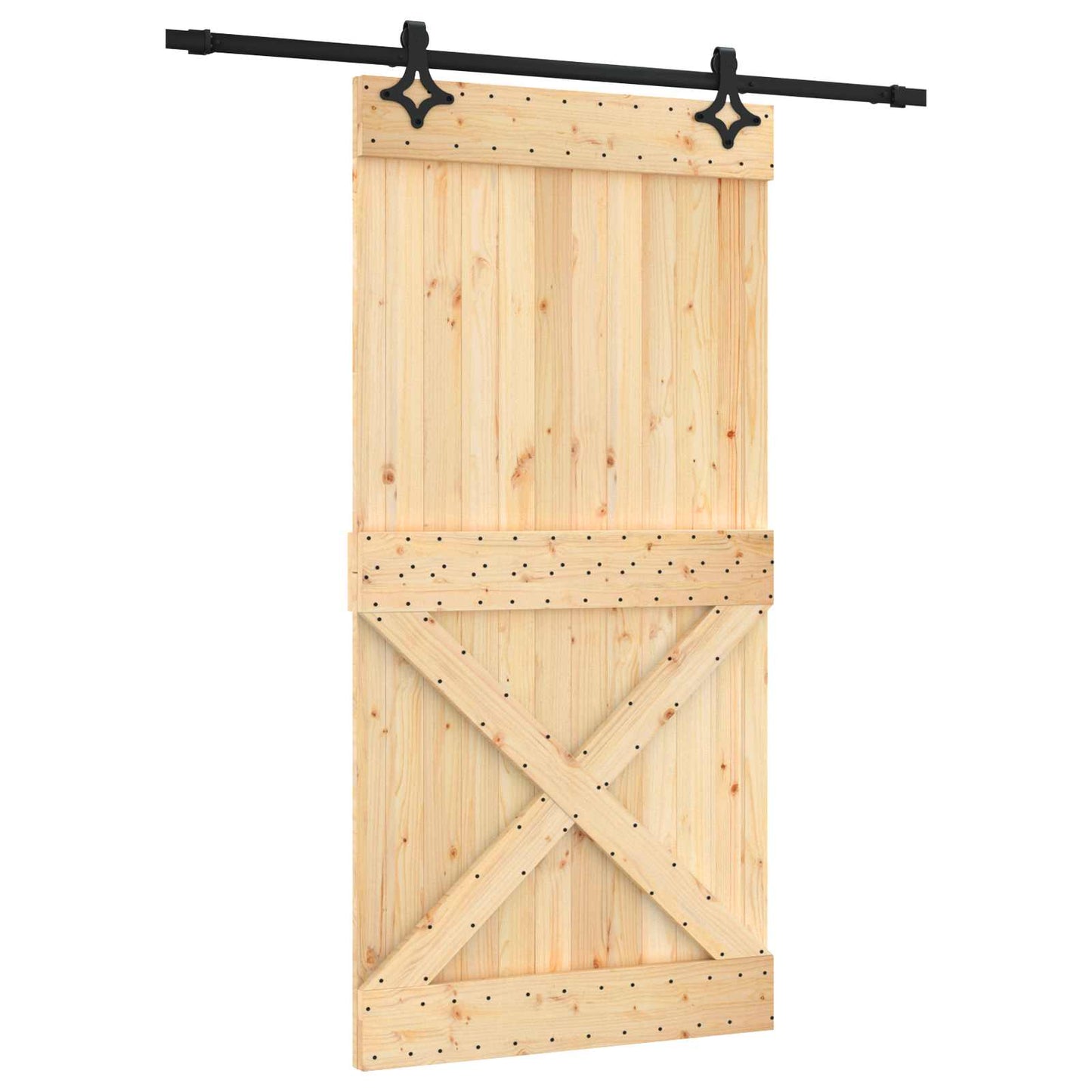 Schuifdeur Naturel en Zwart 100 x 210 cm Massief Grenenhout