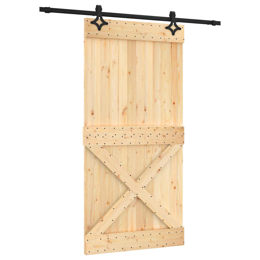 Schuifdeur Naturel en Zwart 100 x 210 cm Massief Grenenhout