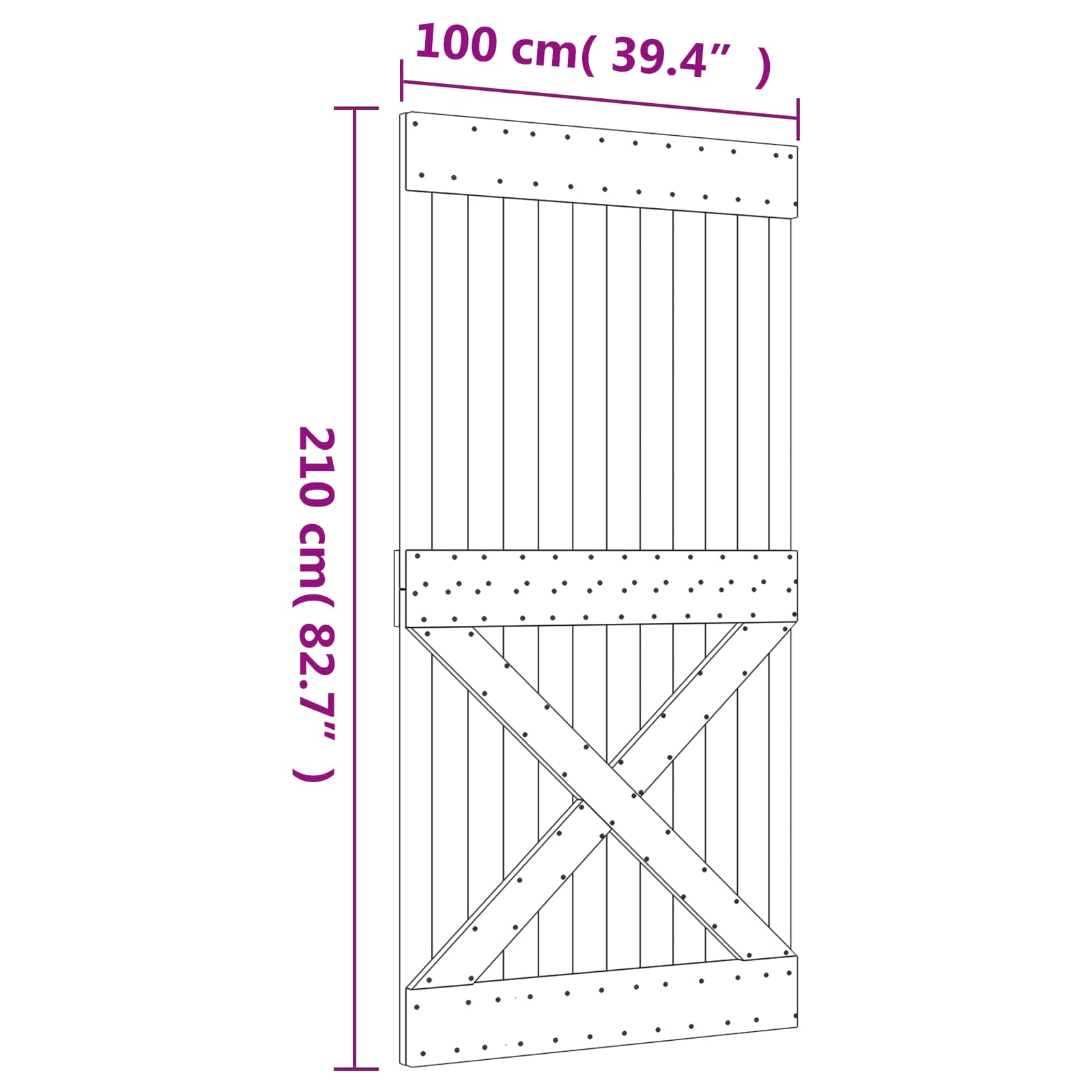 Schuifdeur Naturel en Zwart 100 x 210 cm Massief Grenenhout