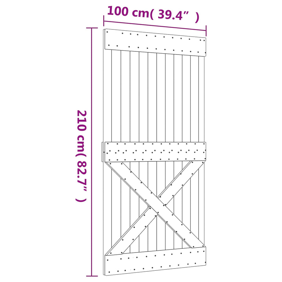 Schuifdeur Naturel en Zwart 100 x 210 cm Massief Grenenhout