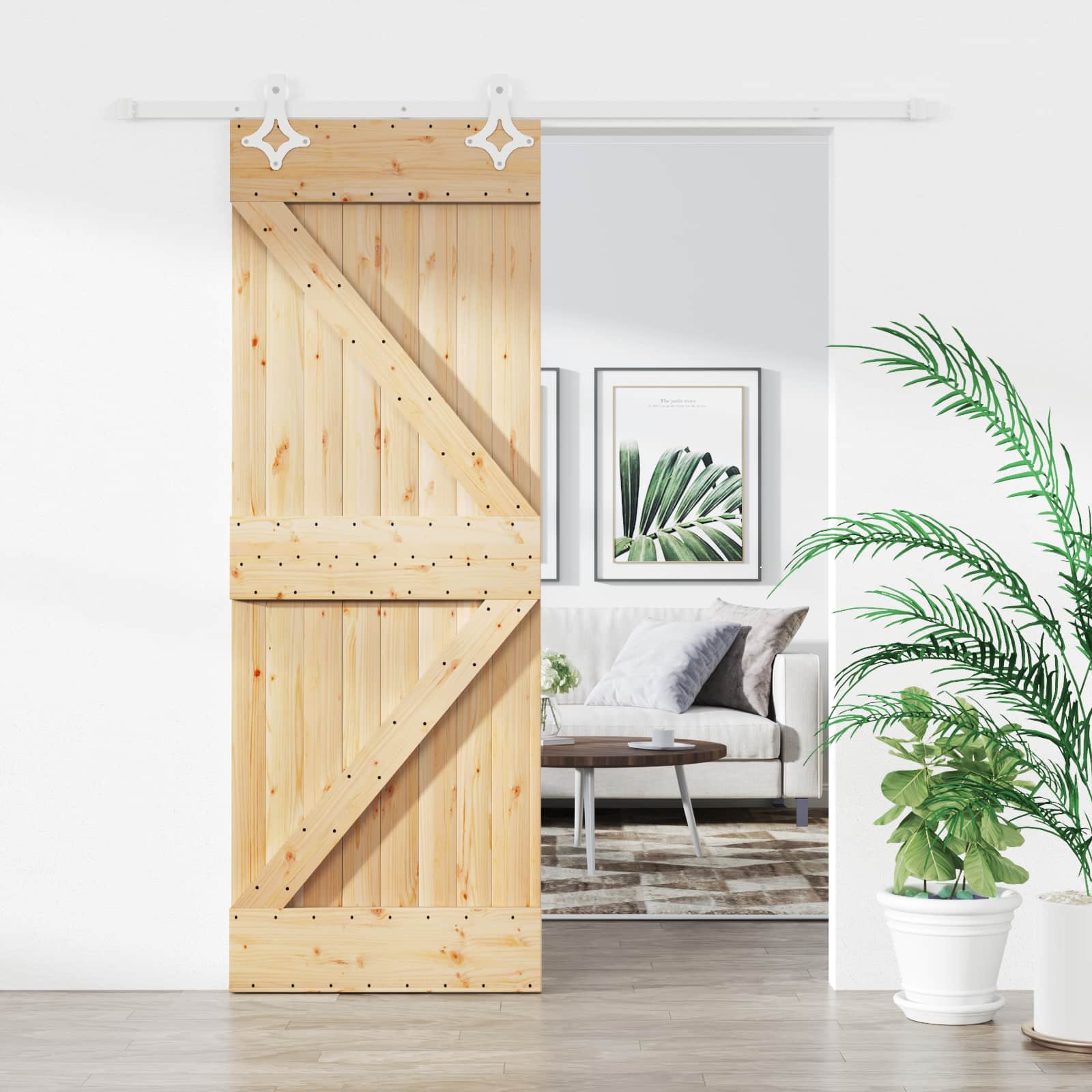Schuifdeur Natuurlijk en Wit 80 x 210 cm Massief grenenhout