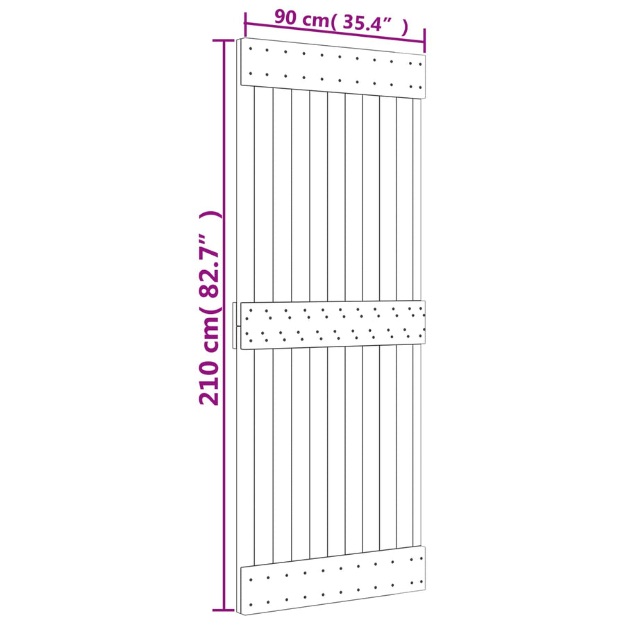 Schuifdeur Natuurlijk en Wit 90 x 210 cm Massief Grenenhout