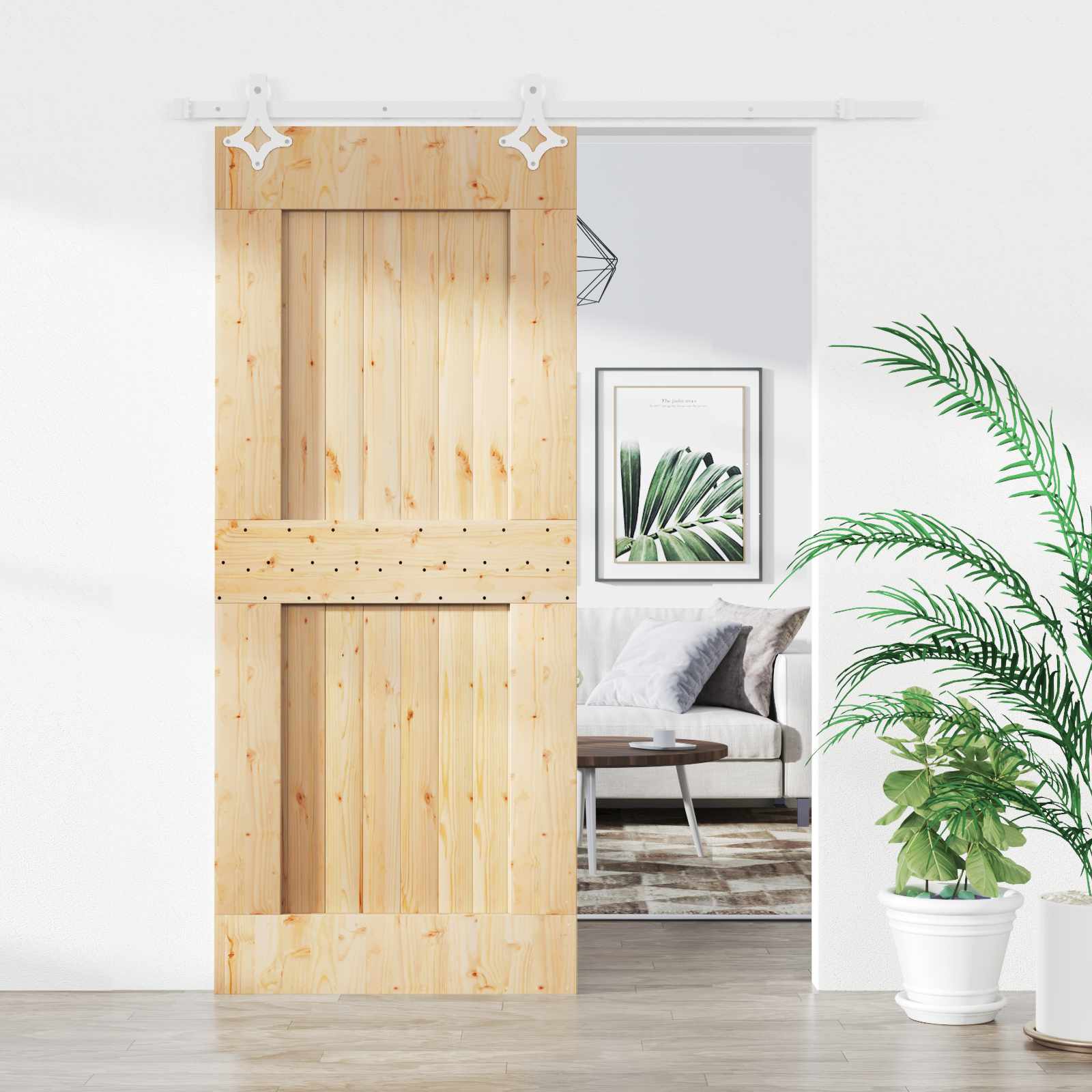Schuifdeur Natuurlijk en Wit 85 x 210 cm Massief Grenenhout
