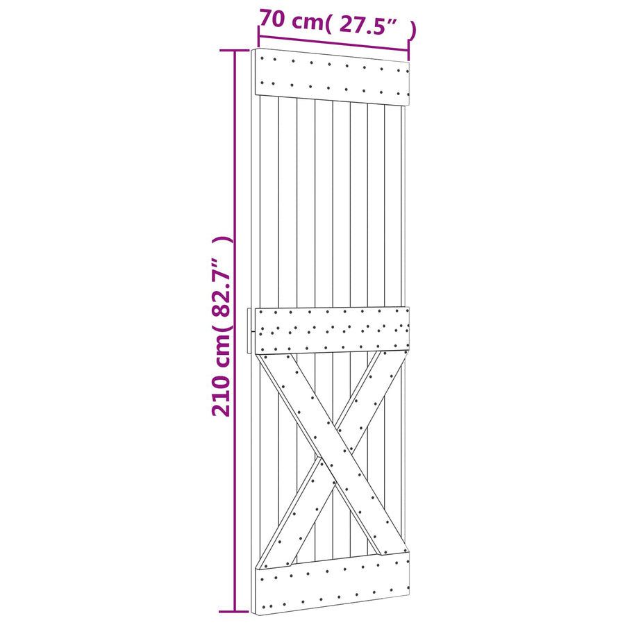 Schuifdeur Natuurlijk en Wit 70 x 210 cm Massief Grenenhout