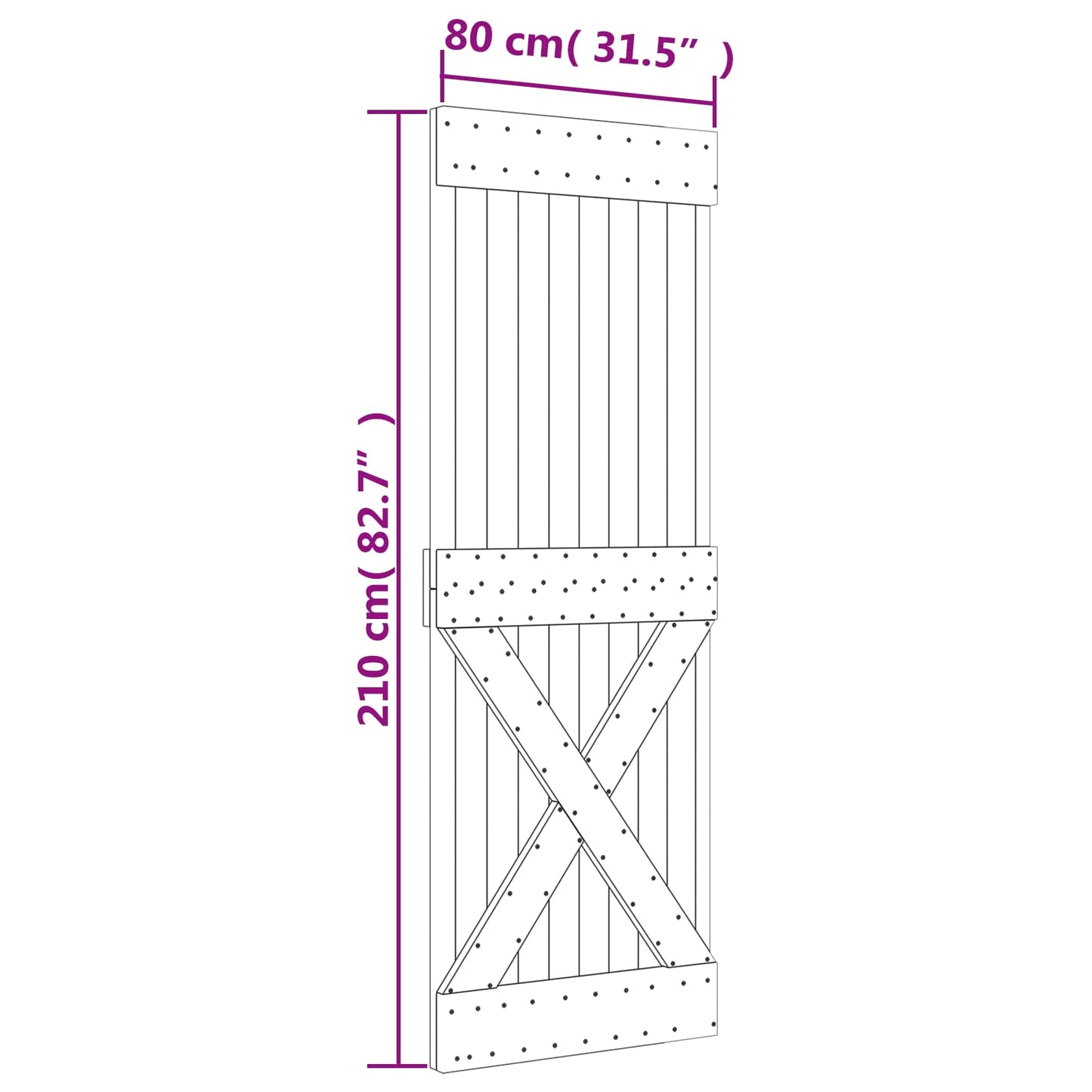 Schuifdeur Natuurlijk en Wit 80 x 210 cm Massief Grenenhout