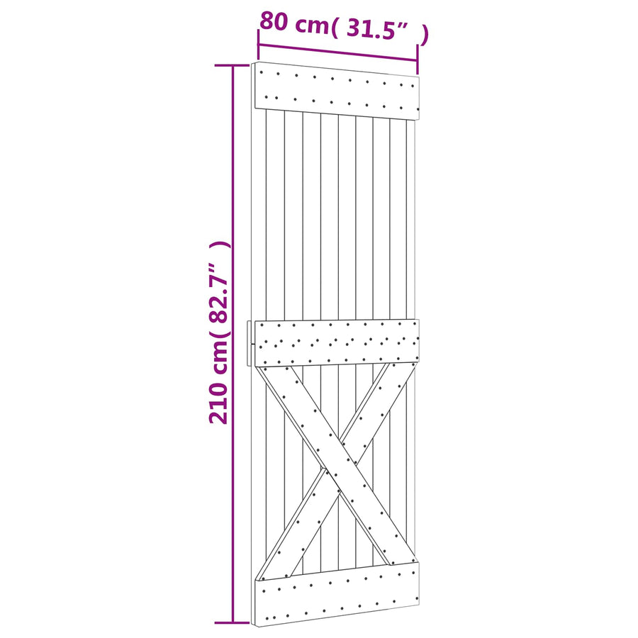 Schuifdeur Natuurlijk en Wit 80 x 210 cm Massief Grenenhout