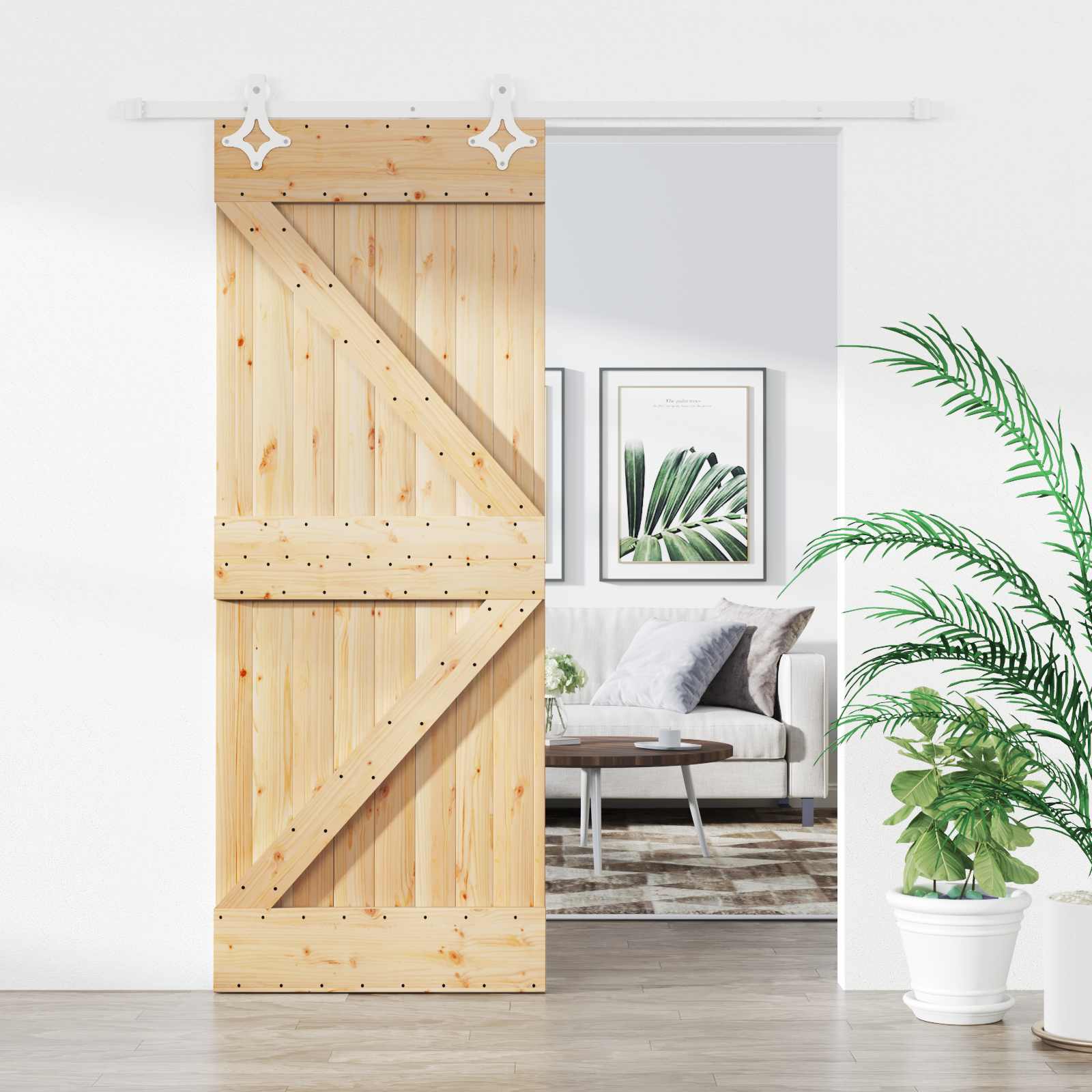 Schuifdeur Natuurlijk en Wit 80 x 210 cm Massief grenenhout