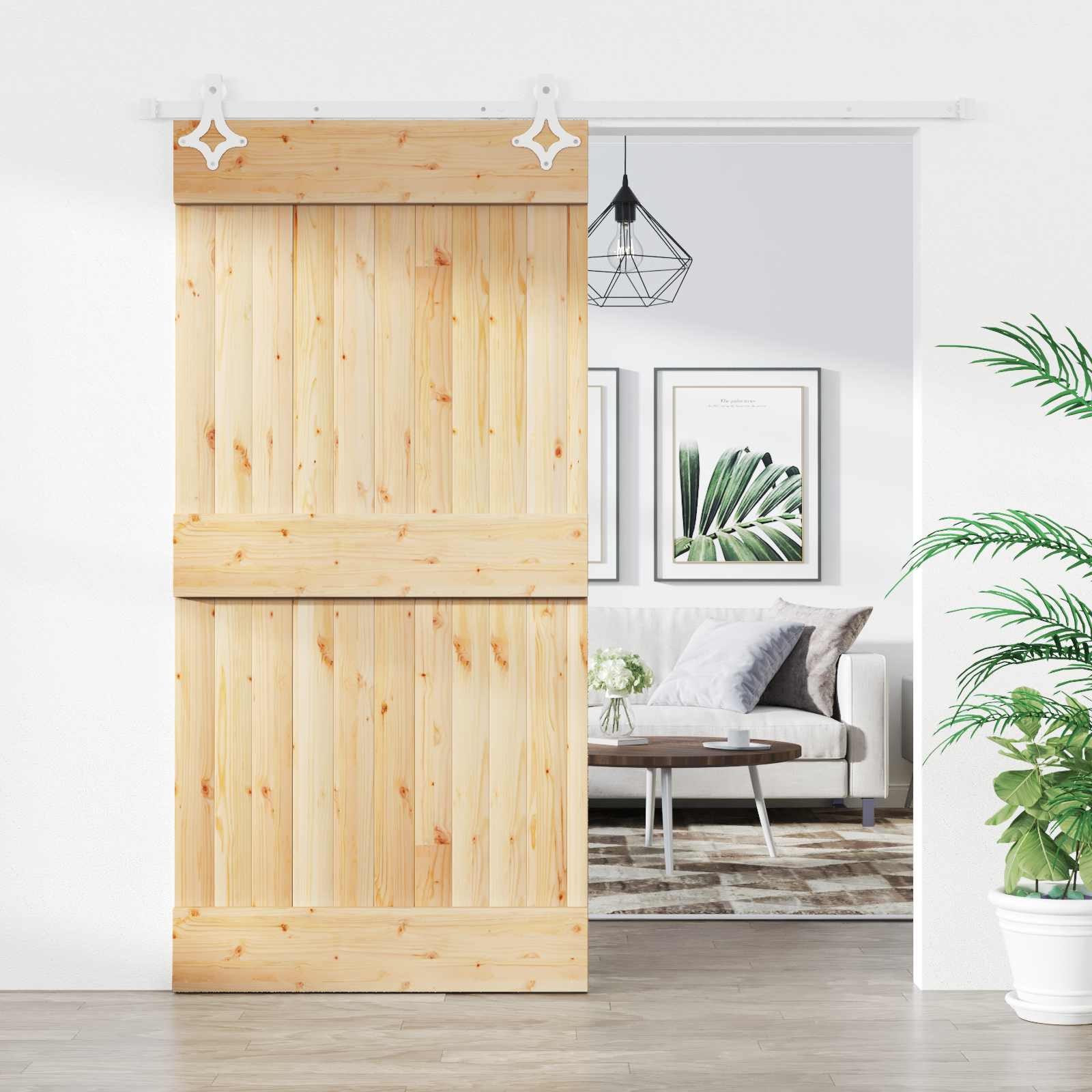 Schuifdeur Natuurlijk en Wit 100 x 210 cm Massief Grenenhout