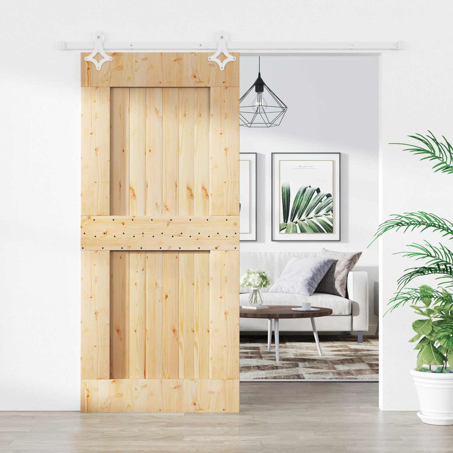 Schuifdeur Natuurlijk en Wit 90 x 210 cm Massief Grenenhout