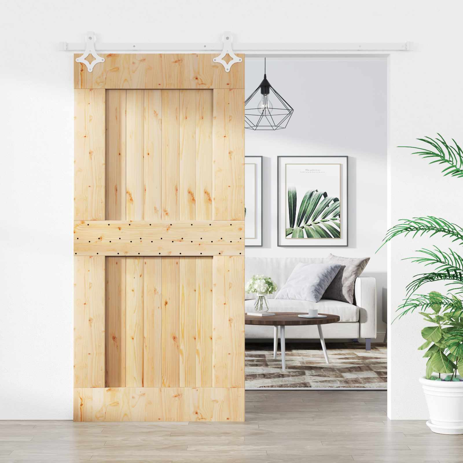 Schuifdeur Natuurlijk en Wit 95 x 210 cm Massief Grenenhout
