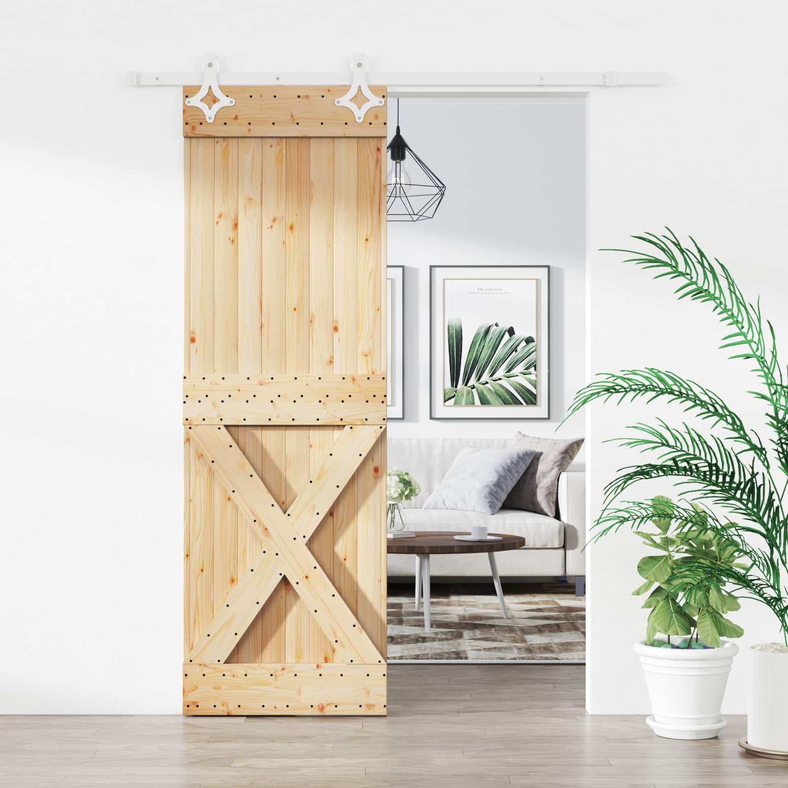Schuifdeur Natuurlijk en Wit 70 x 210 cm Massief Grenenhout
