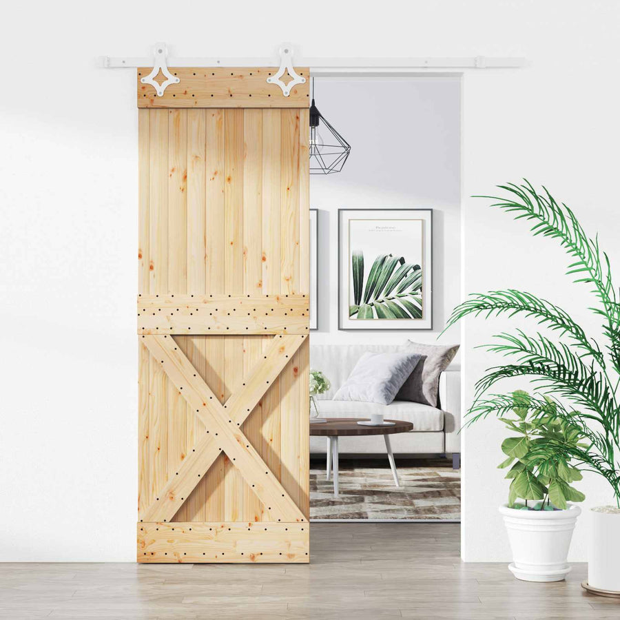 Schuifdeur Natuurlijk en Wit 80 x 210 cm Massief Grenenhout