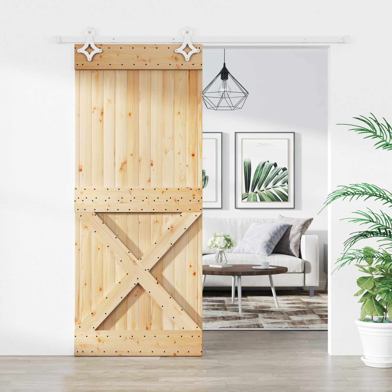 Schuifdeur Natuurlijk en Wit 85 x 210 cm Massief Grenenhout
