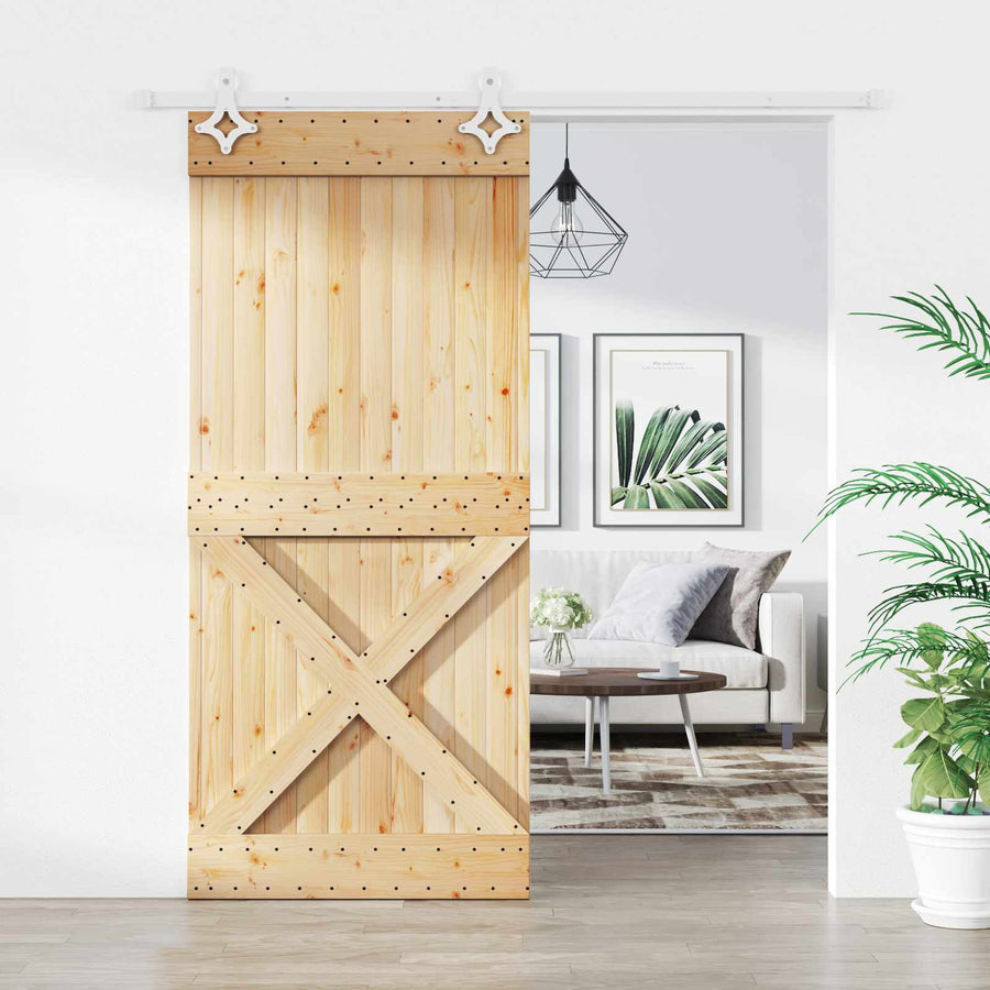 Schuifdeur Natuurlijk en Wit 90 x 210 cm Massief Grenenhout