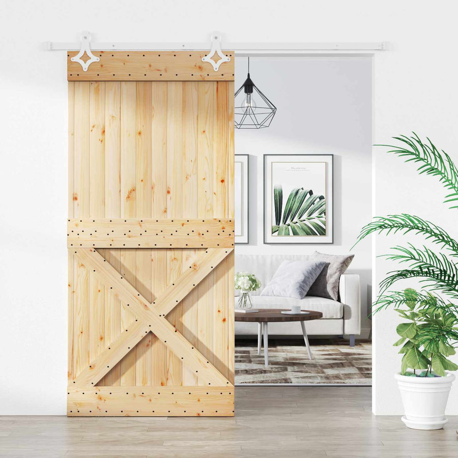 Schuifdeur Natuurlijk en Wit 95 x 210 cm Massief Grenenhout