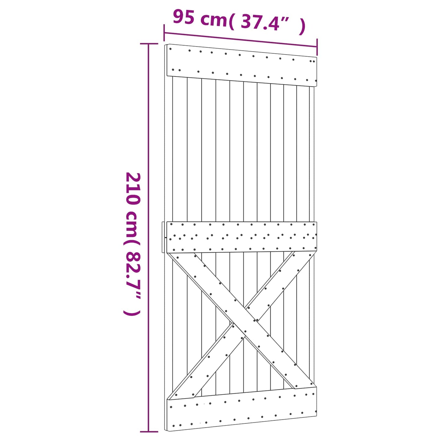 Schuifdeur Natuurlijk en Wit 95 x 210 cm Massief Grenenhout