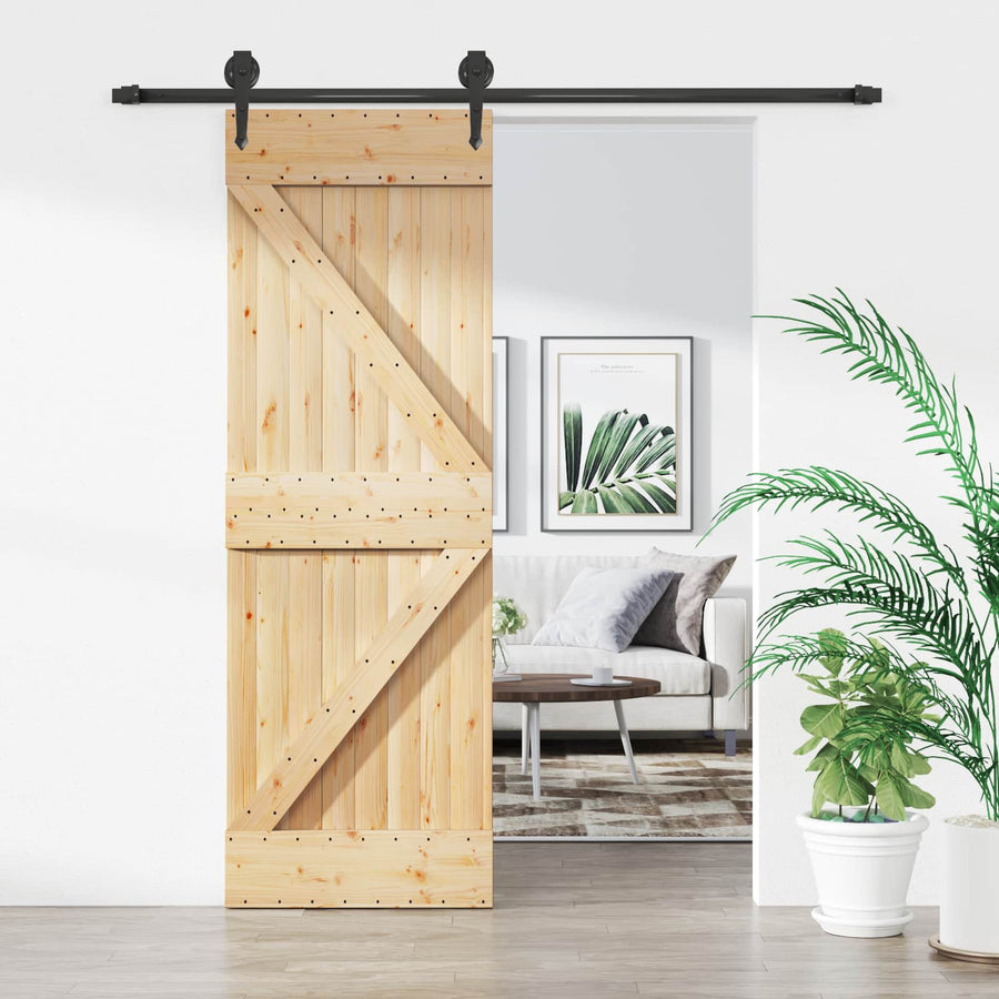 Schuifdeur Naturel en Zwart 70 x 210 cm Massief Grenenhout