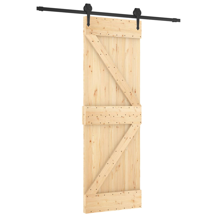 Schuifdeur Naturel en Zwart 70 x 210 cm Massief Grenenhout