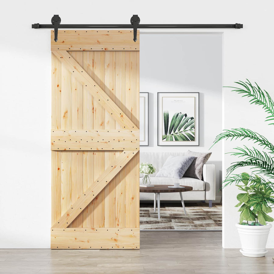 Schuifdeur Naturel en Zwart 85 x 210 cm Massief Grenenhout