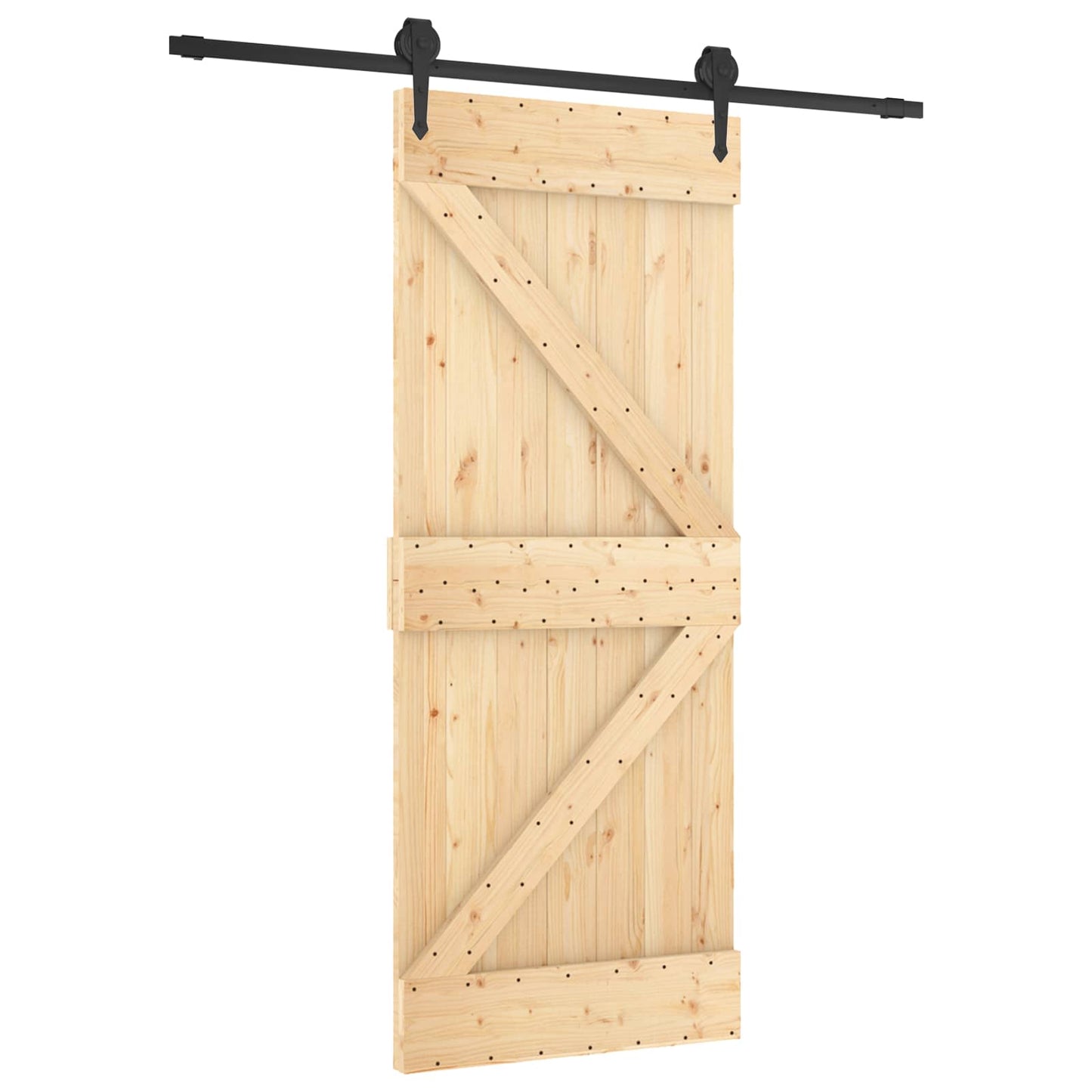 Schuifdeur Naturel en Zwart 85 x 210 cm Massief Grenenhout