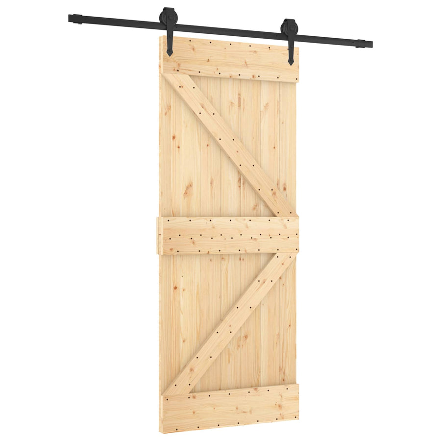Schuifdeur Naturel en Zwart 85 x 210 cm Massief Grenenhout