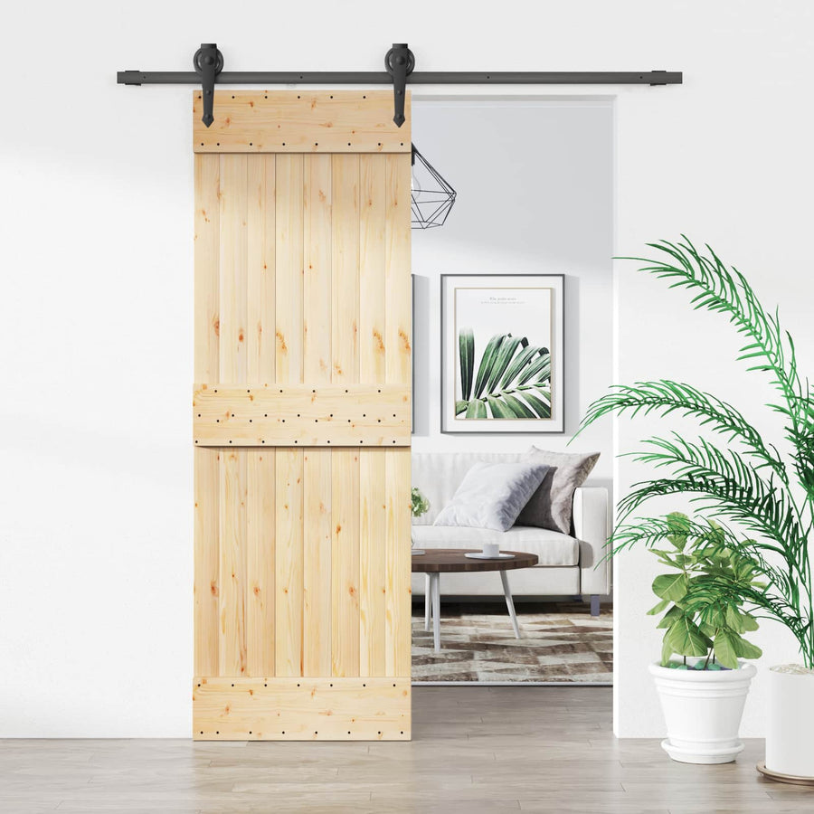 Schuifdeur Naturel en Zwart 70 x 210 cm Massief Grenenhout