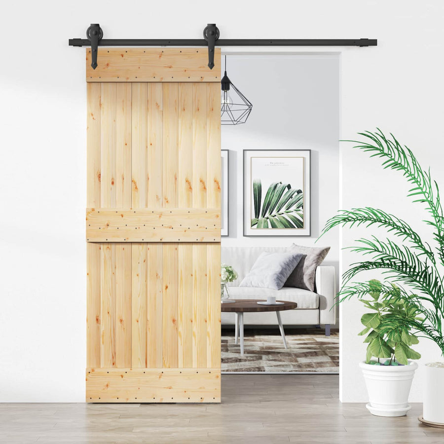 Schuifdeur Naturel en Zwart 80 x 210 cm Massief Grenenhout