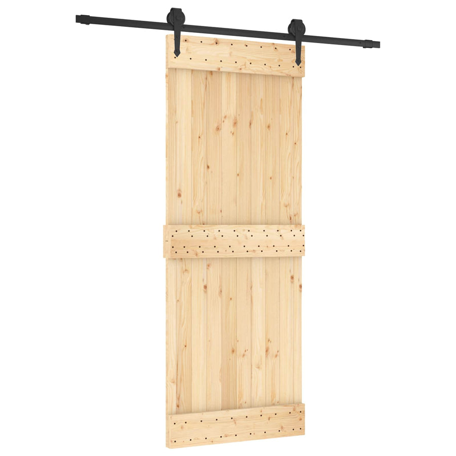 Schuifdeur Naturel en Zwart 80 x 210 cm Massief Grenenhout