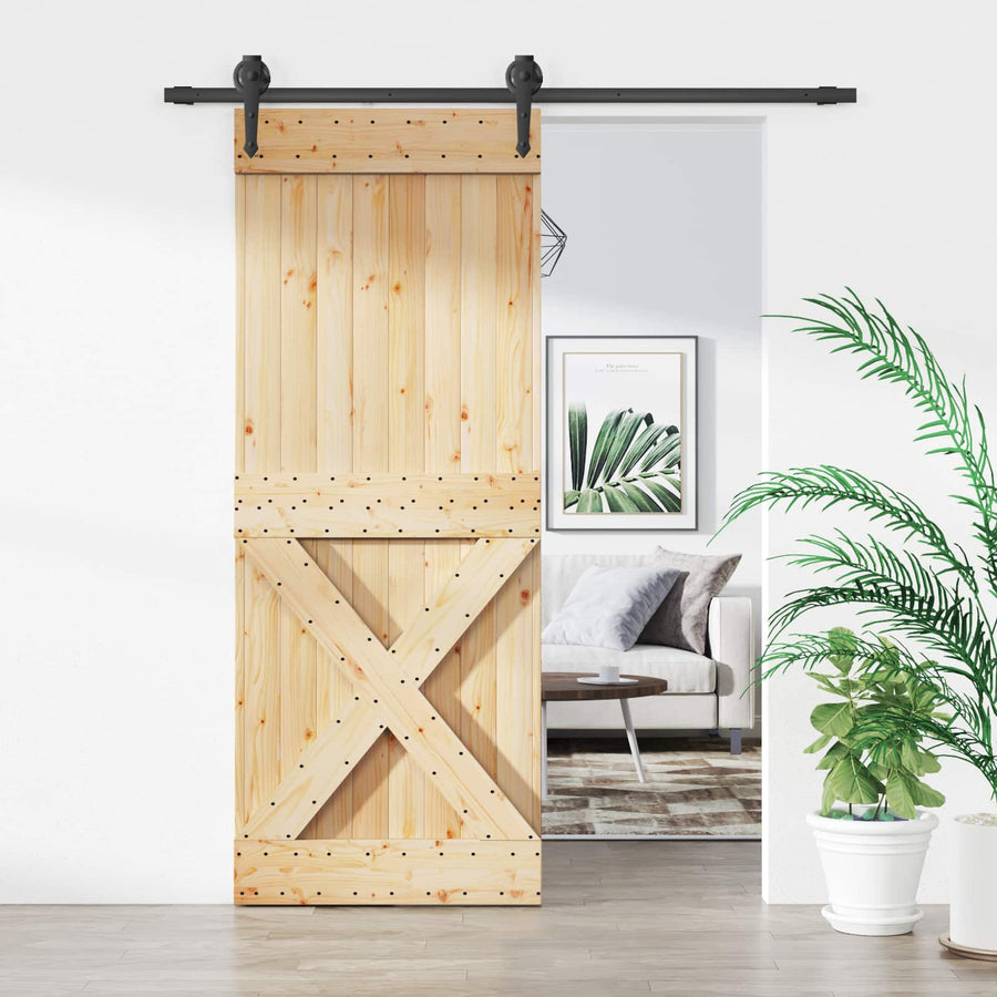 Schuifdeur Naturel en Zwart 80 x 210 cm Massief Grenenhout