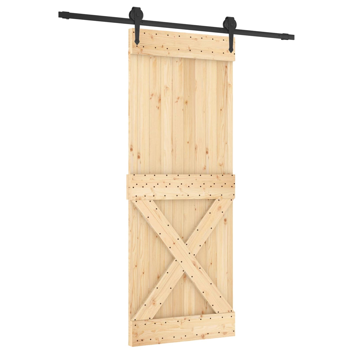 Schuifdeur Naturel en Zwart 80 x 210 cm Massief Grenenhout