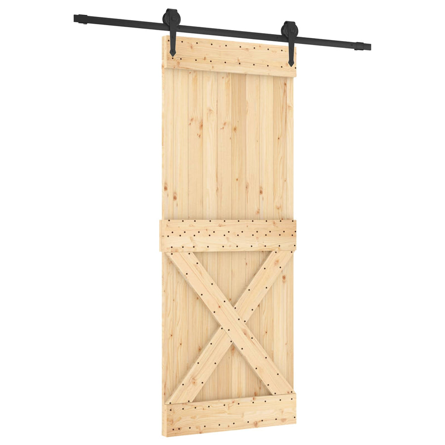 Schuifdeur Naturel en Zwart 80 x 210 cm Massief Grenenhout