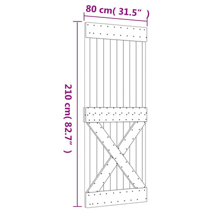 Schuifdeur Naturel en Zwart 80 x 210 cm Massief Grenenhout