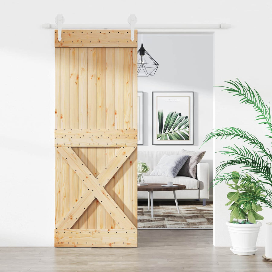 Schuifdeur Natuurlijk en Wit 80 x 210 cm Massief Grenenhout