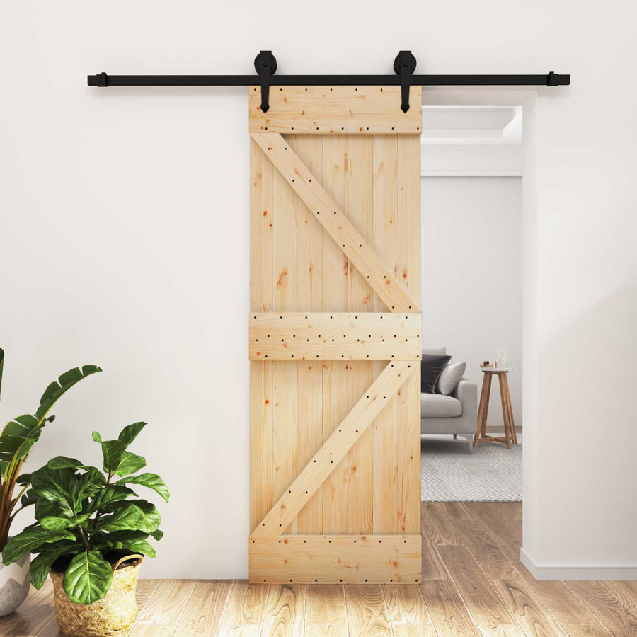 Schuifdeur Naturel en Zwart 70 x 210 cm Massief Grenenhout
