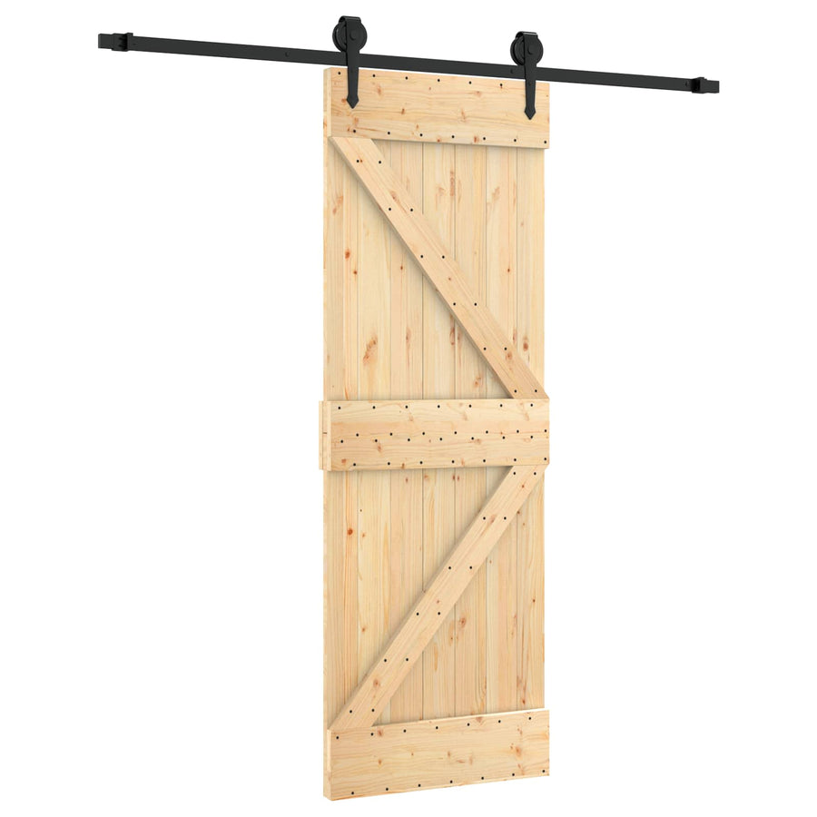 Schuifdeur Naturel en Zwart 70 x 210 cm Massief Grenenhout