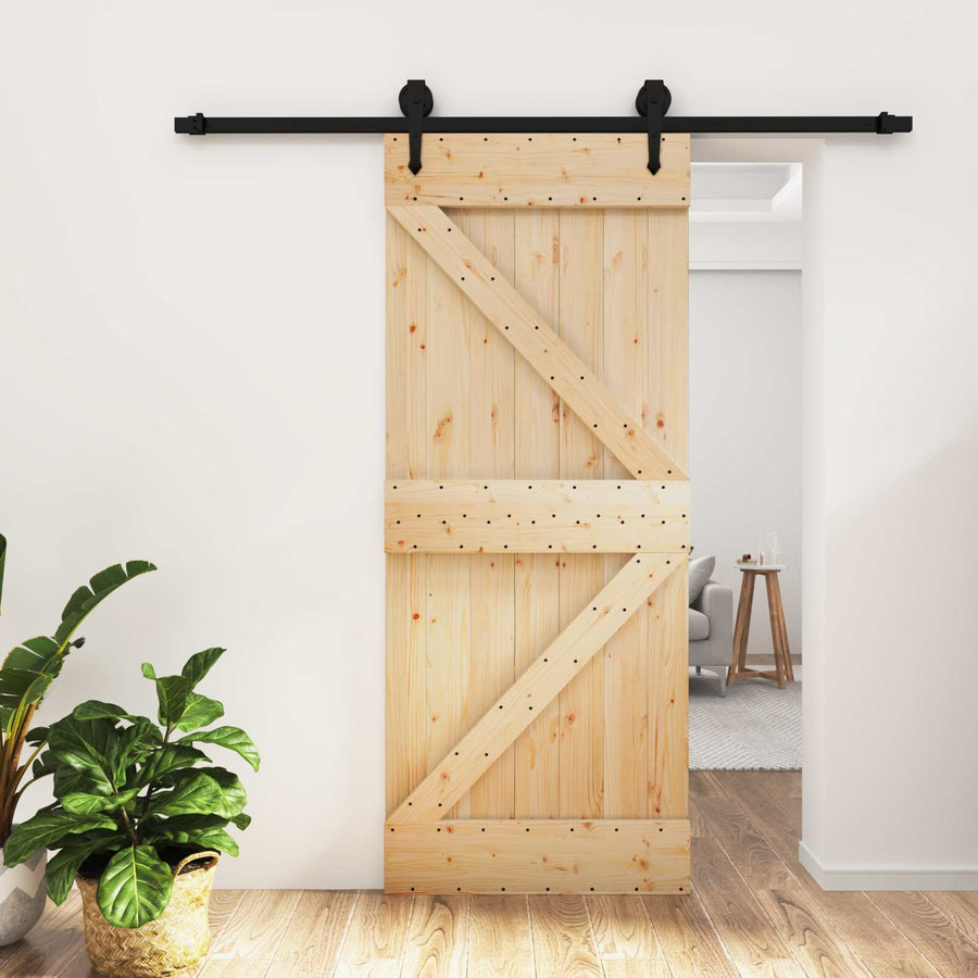 Schuifdeur Naturel en Zwart 85 x 210 cm Massief Grenenhout