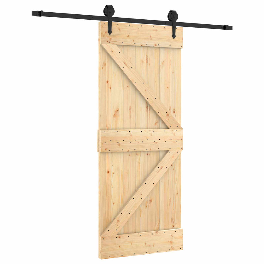 Schuifdeur Naturel en Zwart 85 x 210 cm Massief Grenenhout