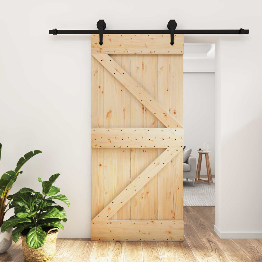 Schuifdeur Naturel en Zwart 95 x 210 cm Massief Grenenhout