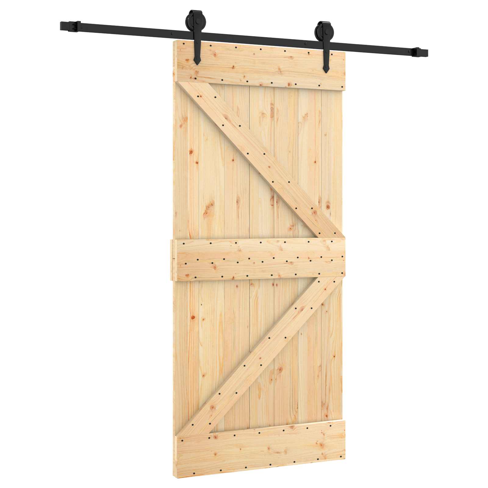 Schuifdeur Naturel en Zwart 95 x 210 cm Massief Grenenhout