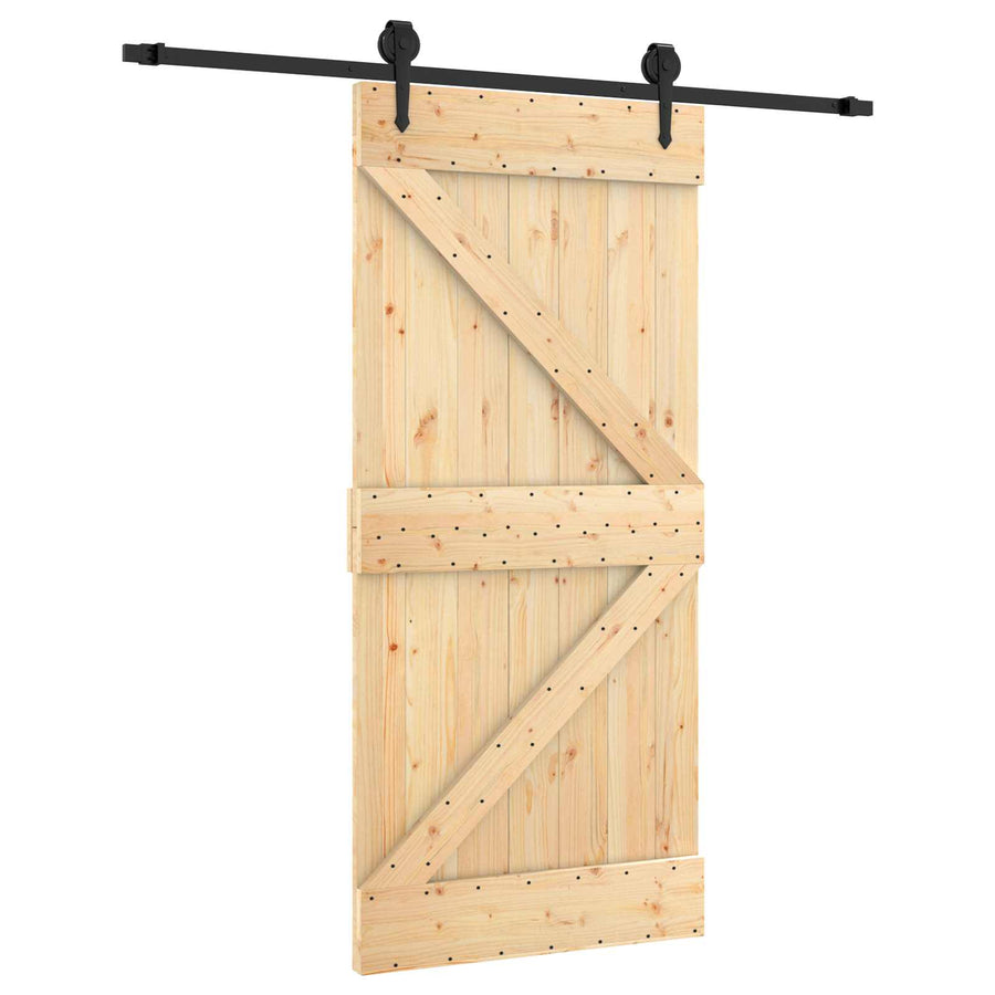 Schuifdeur Naturel en Zwart 95 x 210 cm Massief Grenenhout