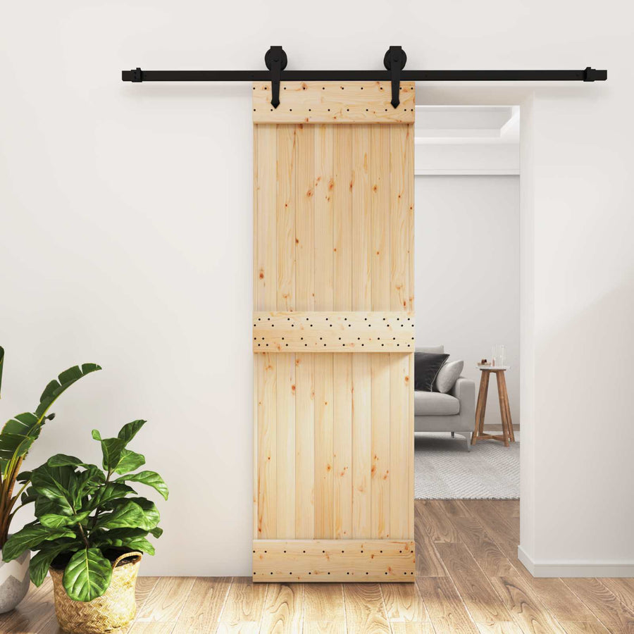 Schuifdeur Naturel en Zwart 70 x 210 cm Massief Grenenhout